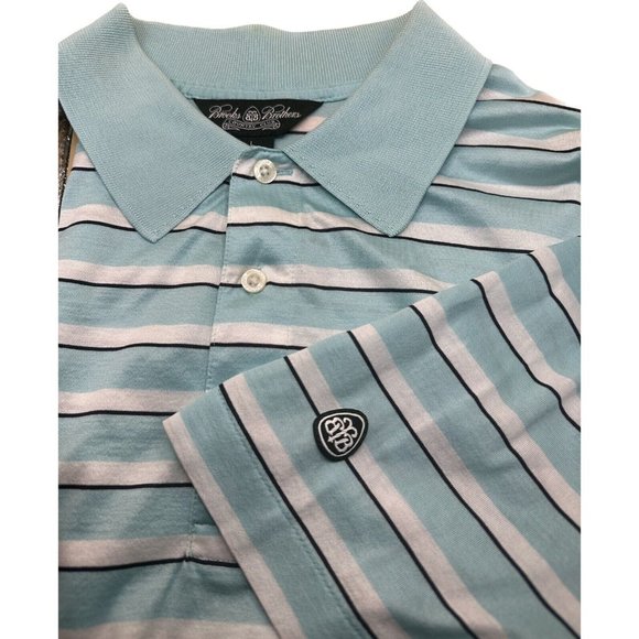 Brooks Brothers Country Club Polo Shirt Golf Performance Knit Men Large Striped - Picture 1 of 6